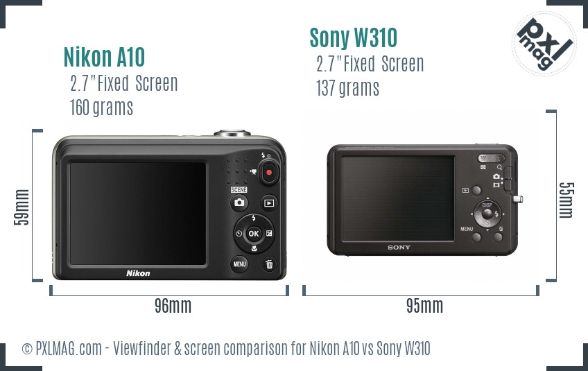Nikon A10 vs Sony W310 Screen and Viewfinder comparison