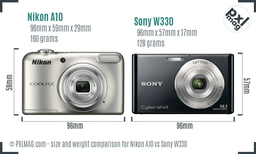 Nikon A10 vs Sony W330 size comparison Nikon A10 vs Sony W330 size comparison