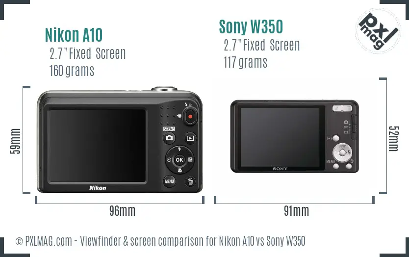 Nikon A10 vs Sony W350 Screen and Viewfinder comparison