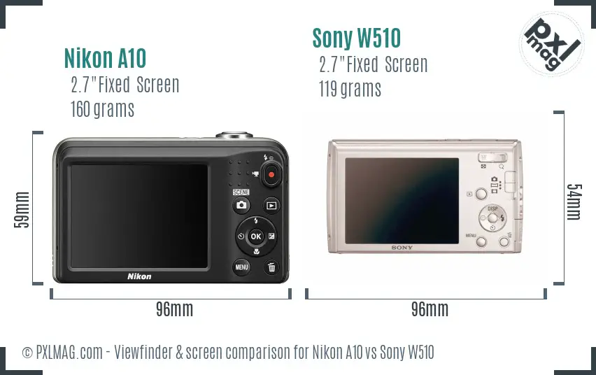 Nikon A10 vs Sony W510 Screen and Viewfinder comparison