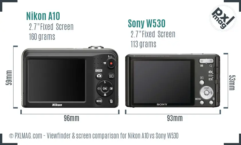 Nikon A10 vs Sony W530 Screen and Viewfinder comparison
