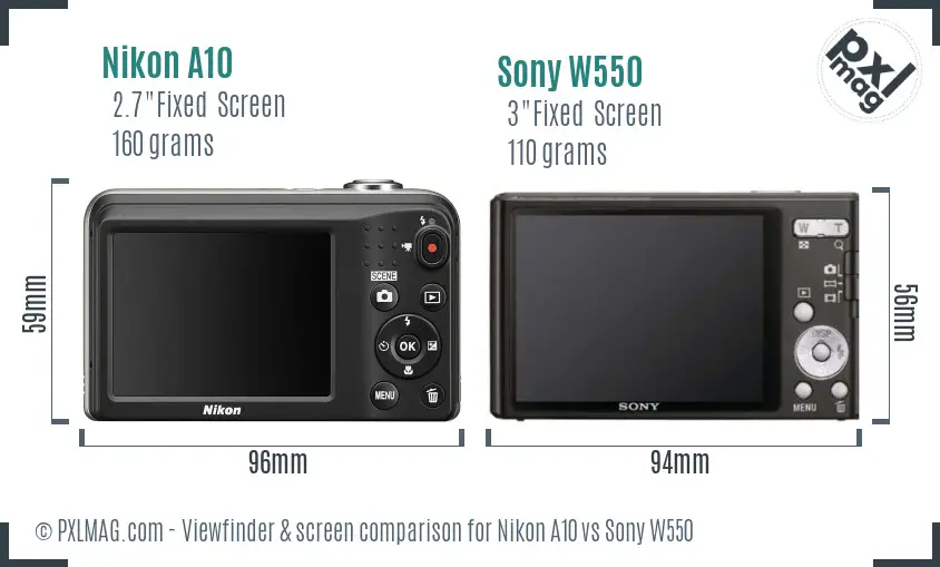 Nikon A10 vs Sony W550 Screen and Viewfinder comparison