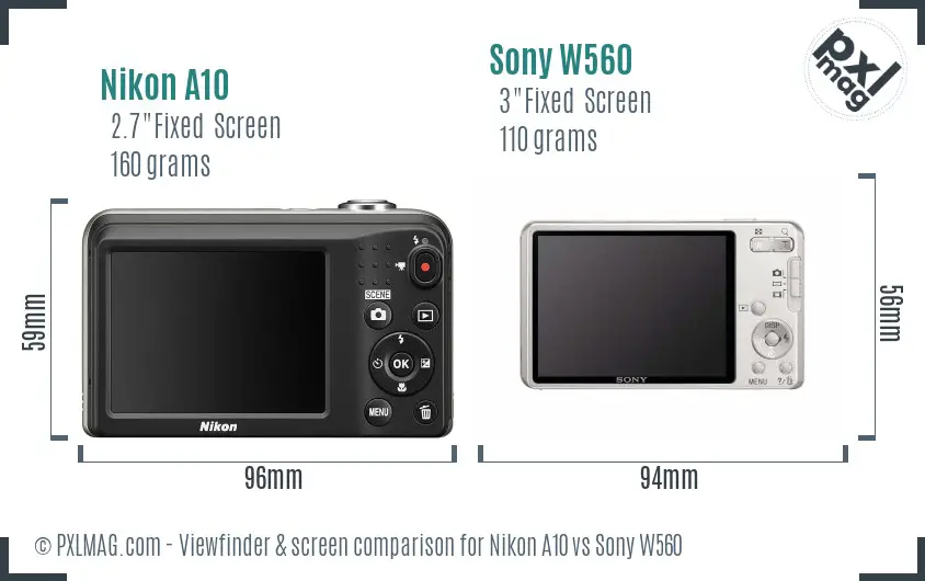 Nikon A10 vs Sony W560 Screen and Viewfinder comparison