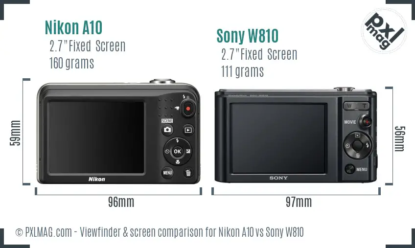 Nikon A10 vs Sony W810 Screen and Viewfinder comparison