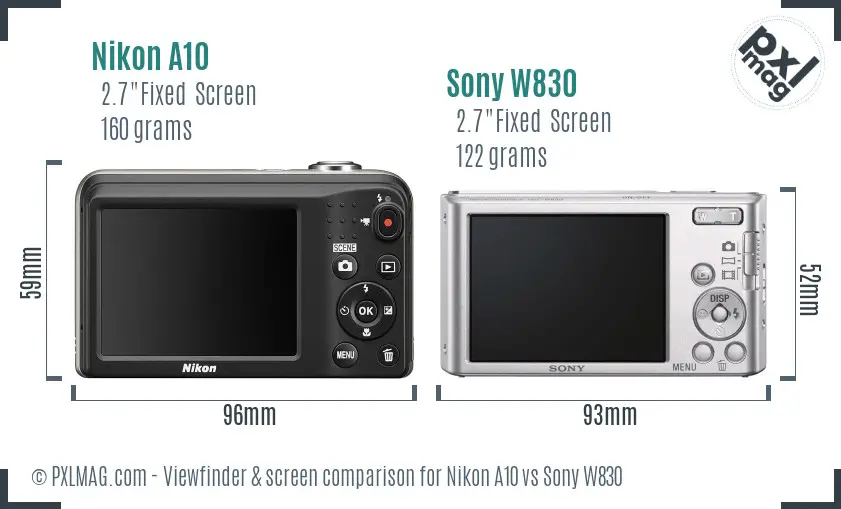 Nikon A10 vs Sony W830 Screen and Viewfinder comparison