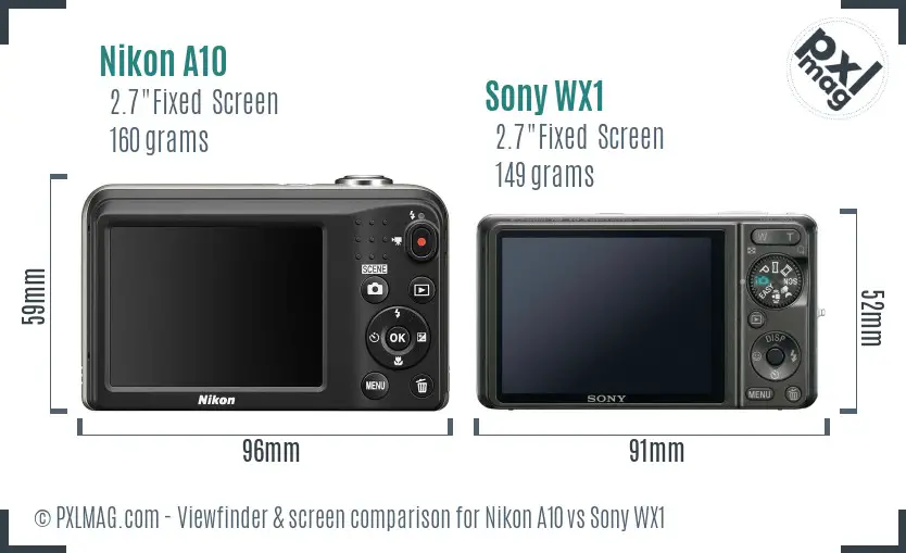 Nikon A10 vs Sony WX1 Screen and Viewfinder comparison