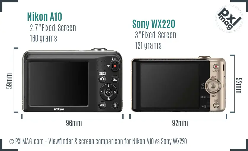 Nikon A10 vs Sony WX220 Screen and Viewfinder comparison