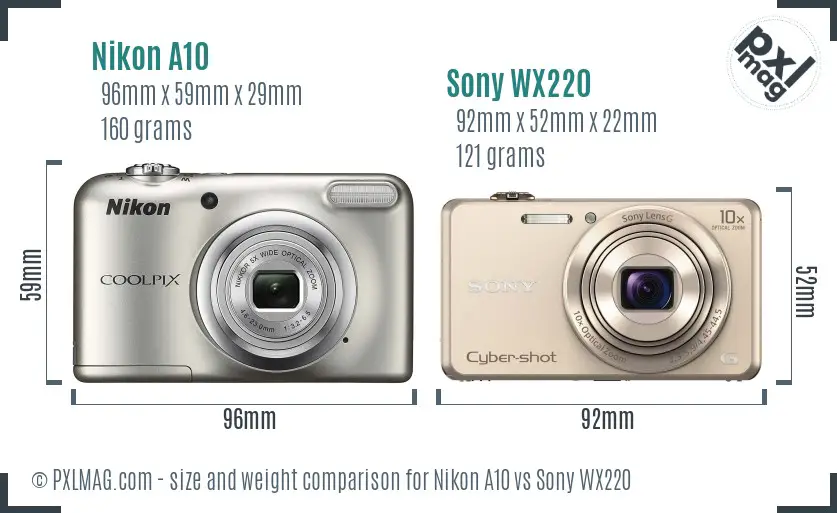 Nikon A10 vs Sony WX220 size comparison