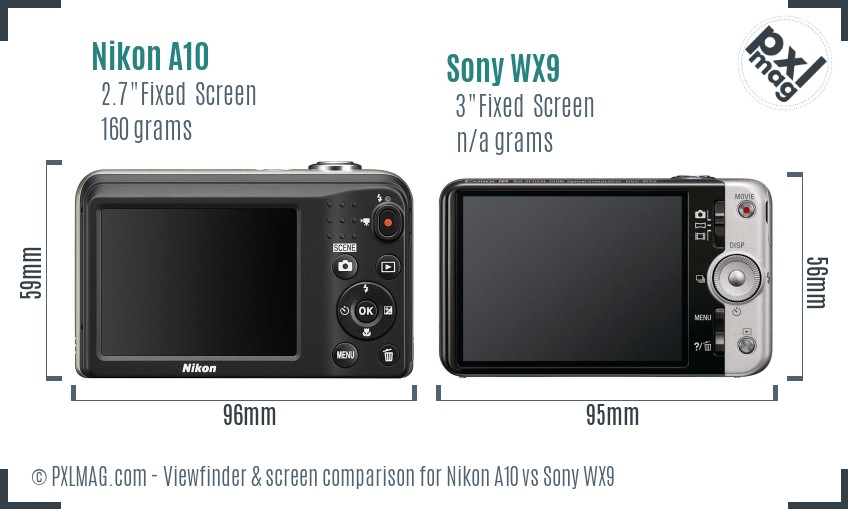 Nikon A10 vs Sony WX9 Screen and Viewfinder comparison