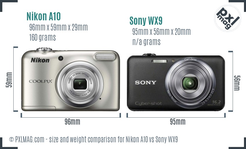 Nikon A10 vs Sony WX9 size comparison
