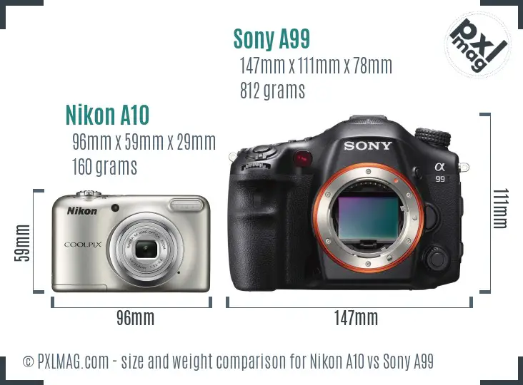 Nikon A10 vs Sony A99 size comparison