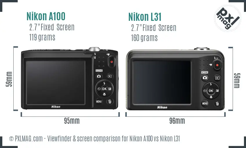 Nikon A100 vs Nikon L31 Screen and Viewfinder comparison