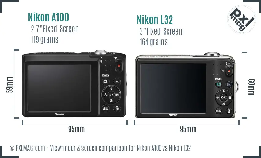 Nikon A100 vs Nikon L32 Screen and Viewfinder comparison