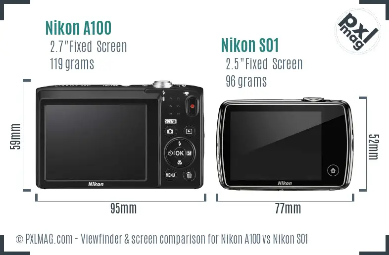 Nikon A100 vs Nikon S01 Screen and Viewfinder comparison