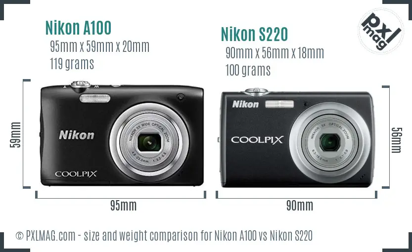Nikon A100 vs Nikon S220 size comparison