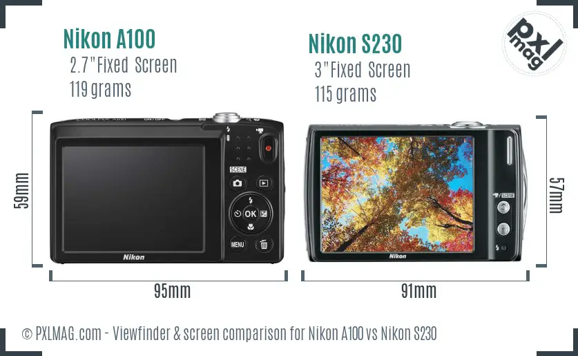 Nikon A100 vs Nikon S230 Screen and Viewfinder comparison