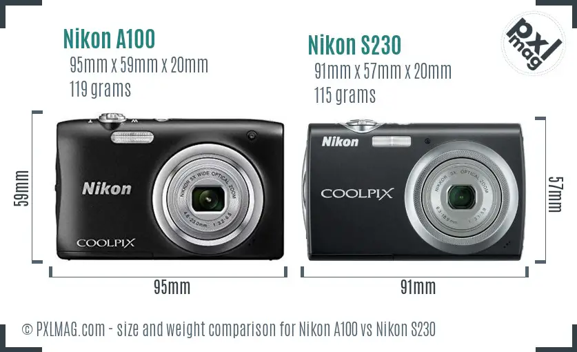 Nikon A100 vs Nikon S230 size comparison