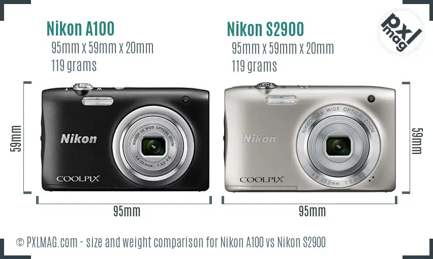 Nikon A100 vs Nikon S2900 size comparison Nikon A100 vs Nikon S2900 size comparison