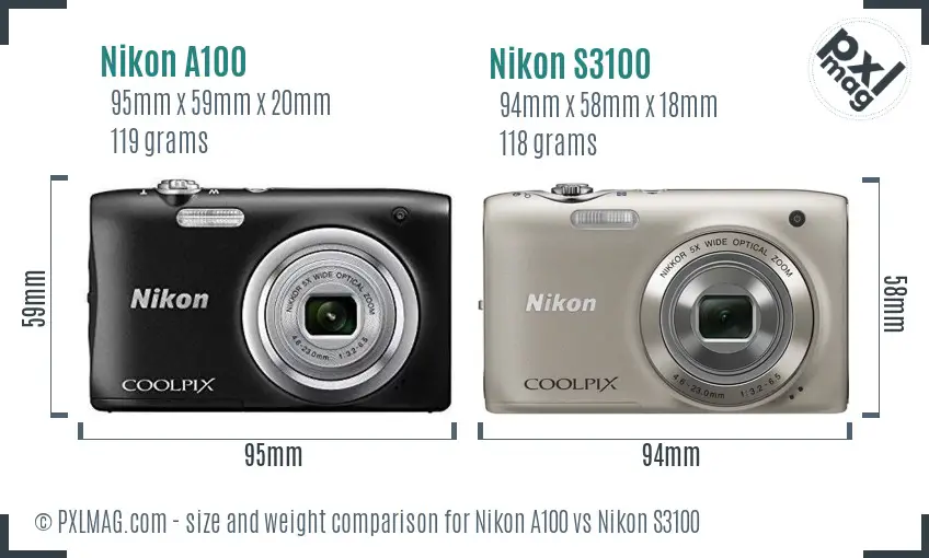 Nikon A100 vs Nikon S3100 size comparison Nikon A100 vs Nikon S3100 size comparison
