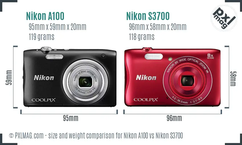 Nikon A100 vs Nikon S3700 size comparison