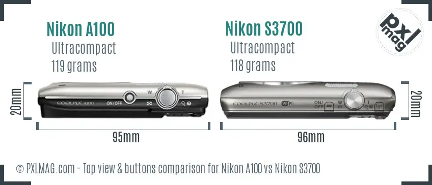 Nikon A100 vs Nikon S3700 top view buttons comparison