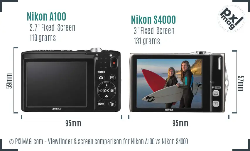 Nikon A100 vs Nikon S4000 Screen and Viewfinder comparison