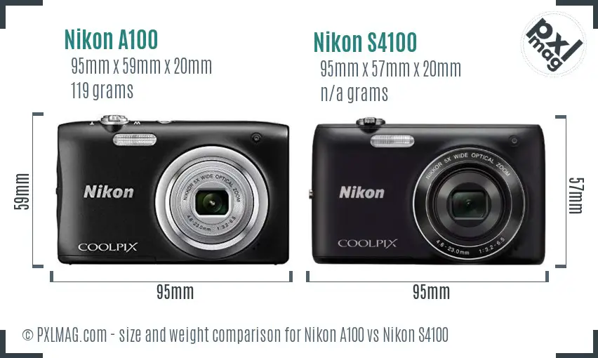 Nikon A100 vs Nikon S4100 size comparison Nikon A100 vs Nikon S4100 size comparison