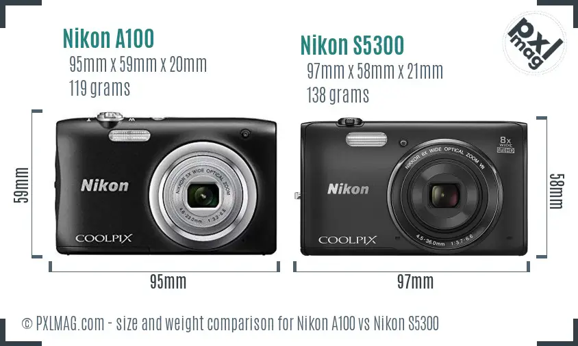 Nikon A100 vs Nikon S5300 size comparison
