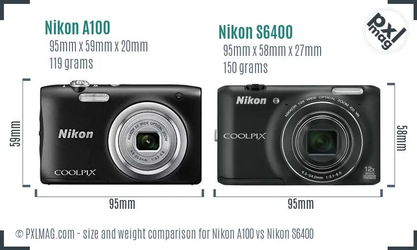 Nikon A100 vs Nikon S6400 size comparison