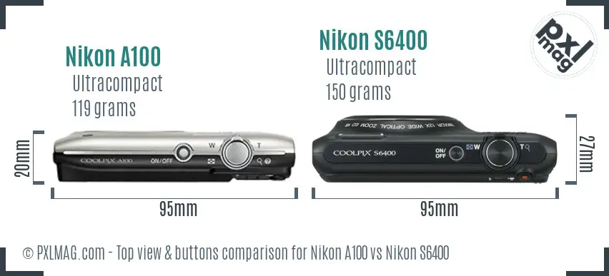 Nikon A100 vs Nikon S6400 top view buttons comparison