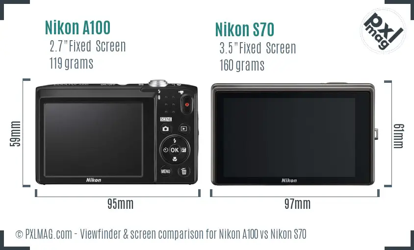 Nikon A100 vs Nikon S70 Screen and Viewfinder comparison