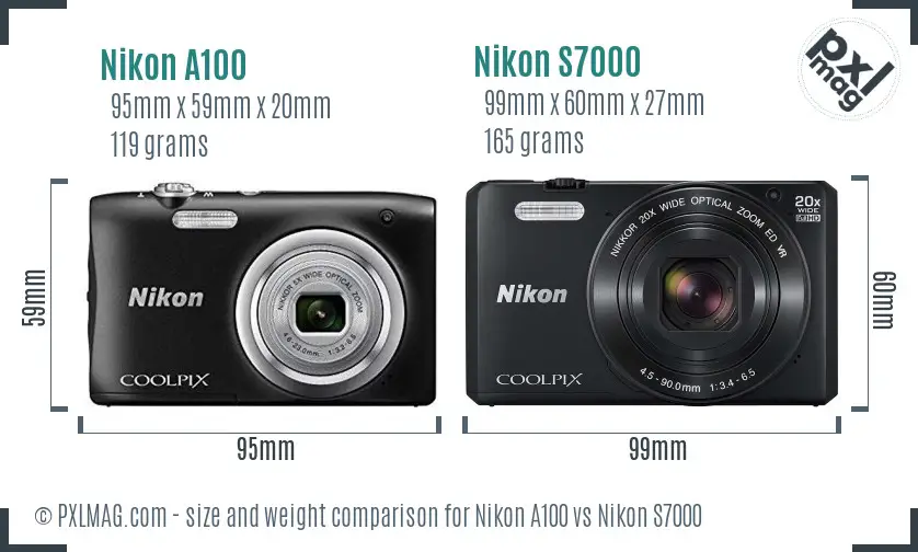 Nikon A100 vs Nikon S7000 size comparison