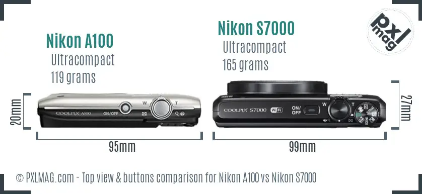 Nikon A100 vs Nikon S7000 top view buttons comparison
