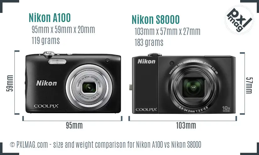 Nikon A100 vs Nikon S8000 size comparison Nikon A100 vs Nikon S8000 size comparison