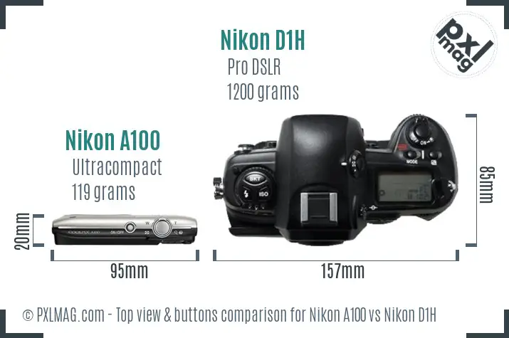 Nikon A100 vs Nikon D1H top view buttons comparison