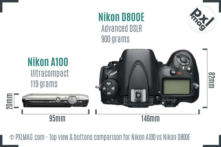 Nikon A100 vs Nikon D800E top view buttons comparison