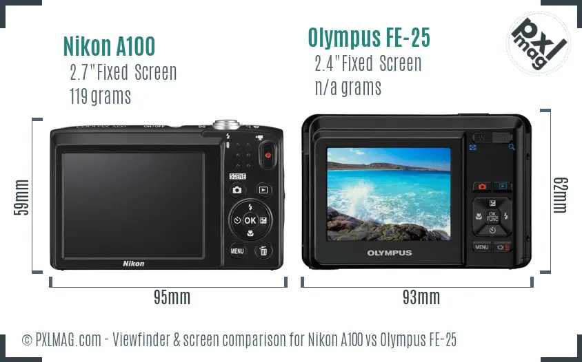 Nikon A100 vs Olympus FE-25 Screen and Viewfinder comparison