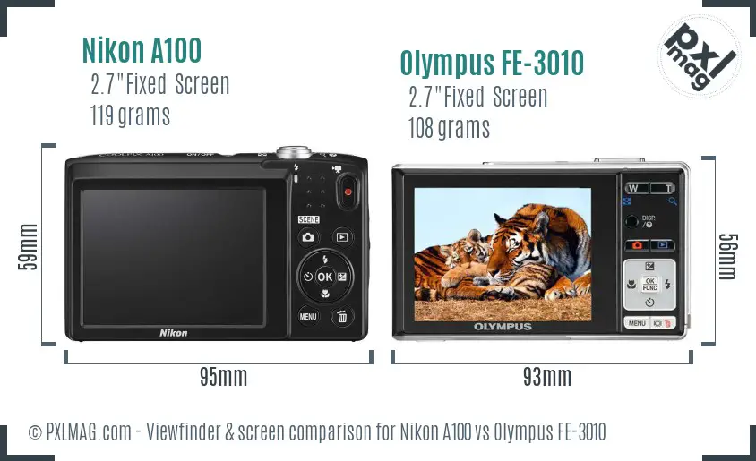Nikon A100 vs Olympus FE-3010 Screen and Viewfinder comparison