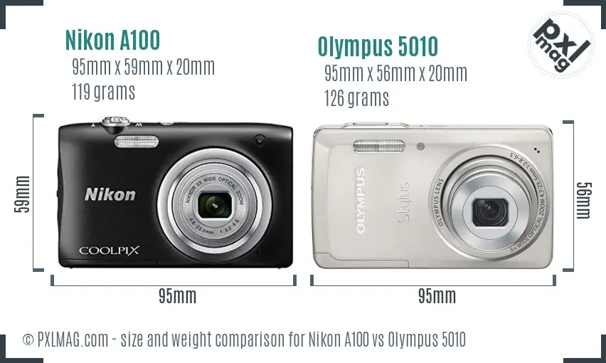 Nikon A100 vs Olympus 5010 size comparison