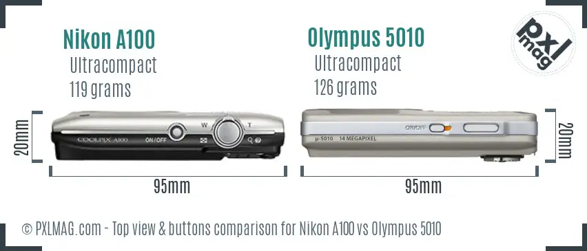 Nikon A100 vs Olympus 5010 top view buttons comparison