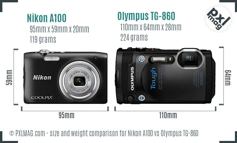 Nikon A100 vs Olympus TG-860 size comparison Nikon A100 vs Olympus TG-860 size comparison