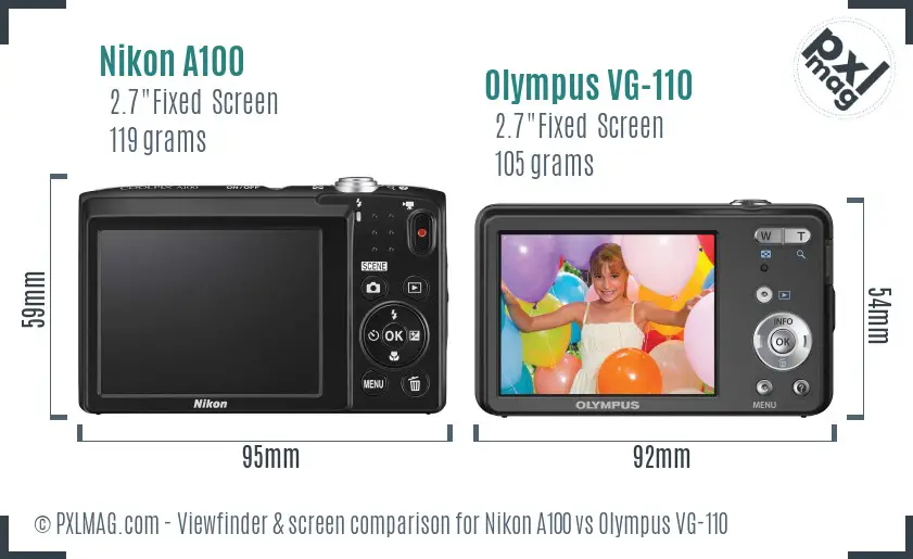 Nikon A100 vs Olympus VG-110 Screen and Viewfinder comparison