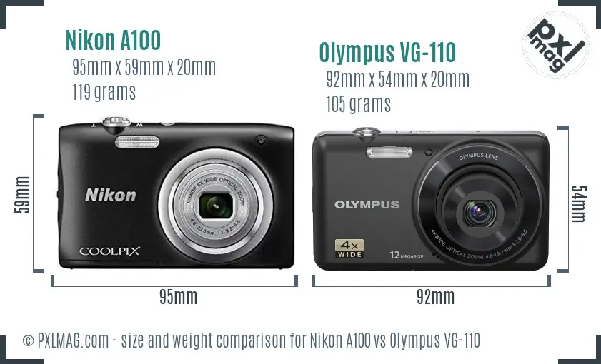 Nikon A100 vs Olympus VG-110 size comparison