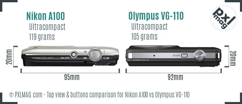 Nikon A100 vs Olympus VG-110 top view buttons comparison