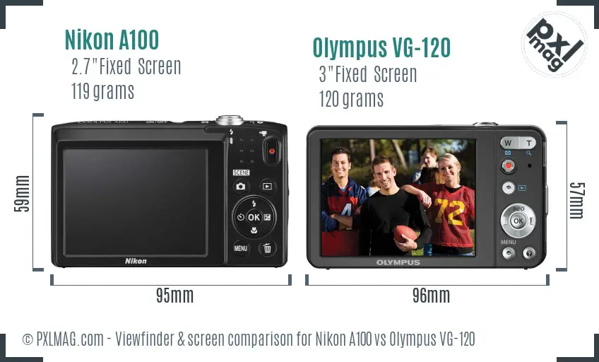 Nikon A100 vs Olympus VG-120 Screen and Viewfinder comparison