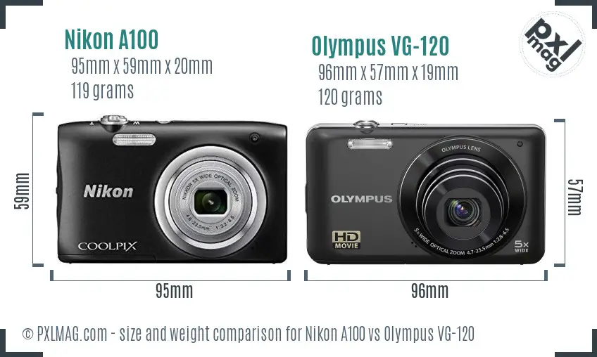 Nikon A100 vs Olympus VG-120 size comparison