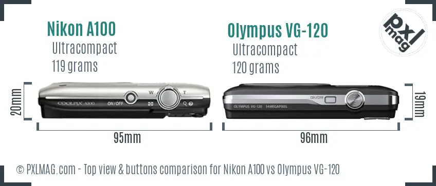 Nikon A100 vs Olympus VG-120 top view buttons comparison
