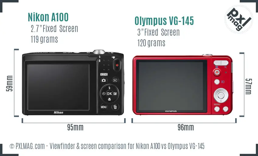 Nikon A100 vs Olympus VG-145 Screen and Viewfinder comparison