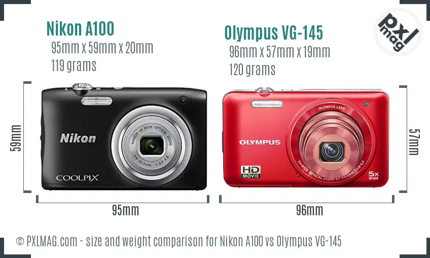Nikon A100 vs Olympus VG-145 size comparison