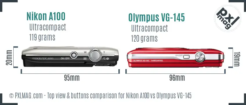 Nikon A100 vs Olympus VG-145 top view buttons comparison